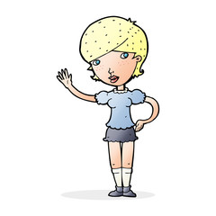 cartoon girl waving