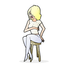 cartoon woman sitting on bar stool