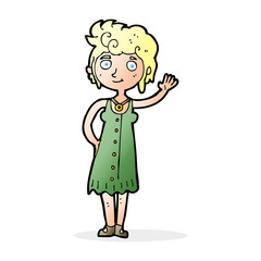 cartoon hippie woman waving