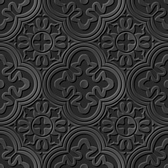 Seamless 3D elegant dark paper art pattern 024 Round Cross Kaleidoscope
