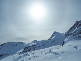Sunshine On Snow Mountain Top In Jungfrau, Switzerland