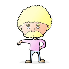 cartoon man with mustache making camp gesture