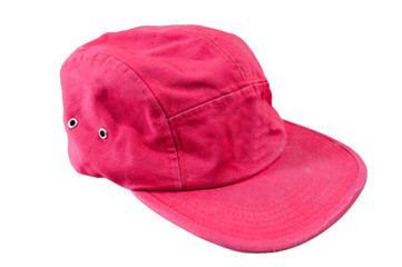 Red five panels cap on white background