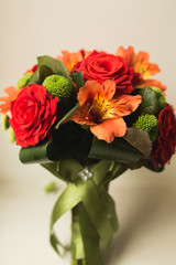 Beautiful luxury wedding bouquet of red flowers