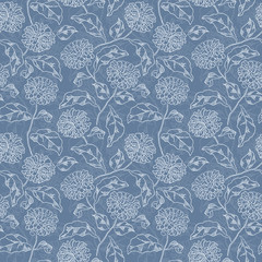 Vintage floral raster seamless pattern with hand-drawn flowers.