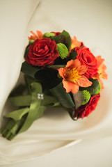 Beautiful luxury wedding bouquet of red flowers