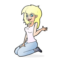 cartoon pretty girl waving