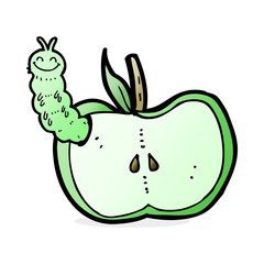 cartoon apple with bug