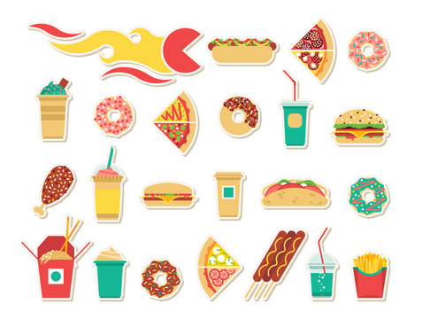 Fast food isolated vector flat. Fast food menu. Fast food icon.