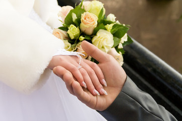 bride's hand in the hand of the groom