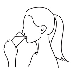 Woman drinking water vector illustration black line.