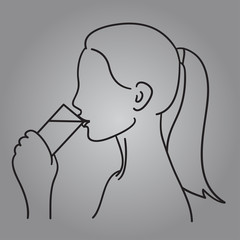 Woman drinking water vector illustration black line.