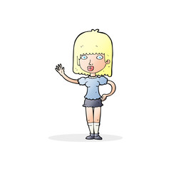 cartoon woman waving