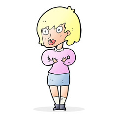 cartoon woman making Who Me? gesture
