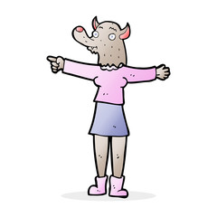 cartoon pointing werewolf woman