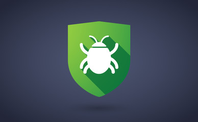 Long shadow shield icon with  a bug