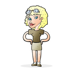 cartoon retro pilot woman