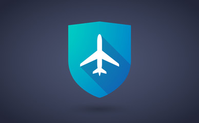 Long shadow shield icon with  a plane