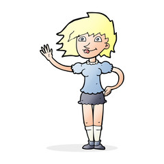 cartoon woman waving