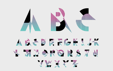 Black alphabetic fonts and numbers with color lines. Vector illustration.