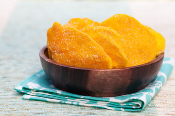 Dehydrated dried mango Healthy snack Copy space