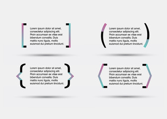 Quote blank template.  Template vector eps 10 set. Empty quote bubble.  Quote form. Quote citation blank template. Blank template with print information design quotes. Color  quote bubble.