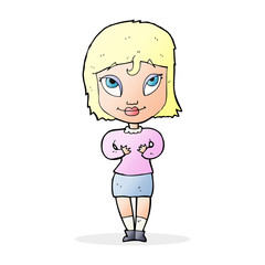 cartoon woman gesturing at self