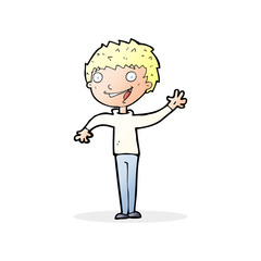 cartoon happy boy waving