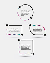 Quote blank template.  Template vector eps 10 set. Empty quote bubble.  Quote form. Quote citation blank template. Blank template with print information design quotes. Color  quote bubble.