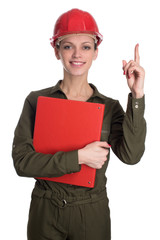 Beautiful female engineer isolated on white