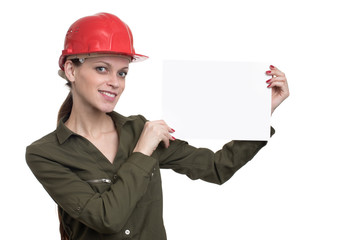 Beautiful female engineer isolated on white