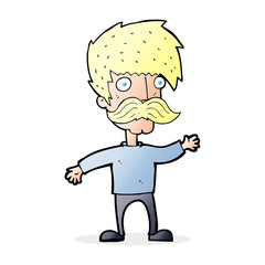 cartoon man with mustache waving