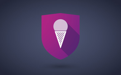 Long shadow shield icon with  a cone ice cream
