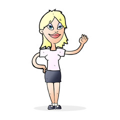cartoon woman waving