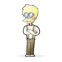 cartoon hipster man with mustache and spectacles