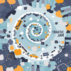 Car traffic jam concept - freehand drawing vector Illustration