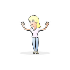 cartoon woman throwing hands in air
