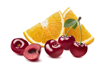 Orange cherry berry composition isolated on white background as package design element
