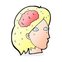 cartoon female head with brain symbol