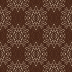 Vector Seamless Mandala Pattern over dark brown