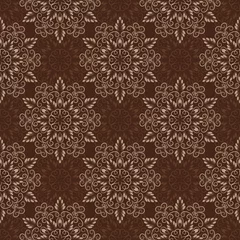 Gordijnen Vector Seamless Mandala Pattern over dark brown © Andriy Brazhnykov
