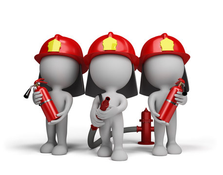 Three firefighter with the fire extinguishers