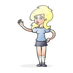 cartoon pretty woman waving for attention