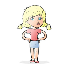 cartoon pretty girl with hands on hips