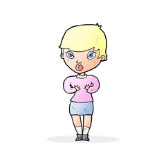 cartoon woman gesturing at self