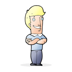 cartoon man with folded arms grinning