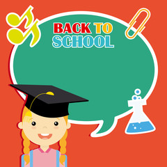 Girl with education icons. space for text