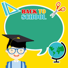 boy with education icons. space for text