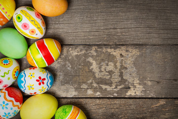 Easter eggs on wooden