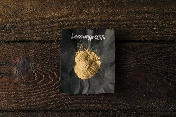 Lemongrass Spice with name written on paper.